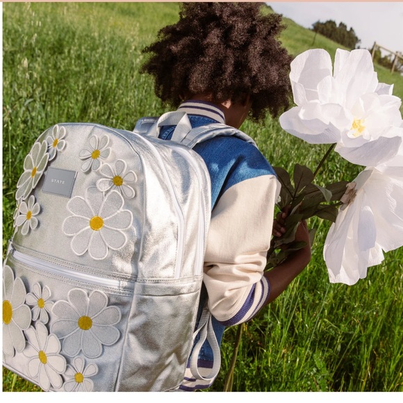 STATE Kids Silver Backpack with Floral Accents - Picture 1 of 6